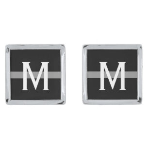 Thin Grey Line Correctional Officer Monogrammed Silver Finish Cufflinks