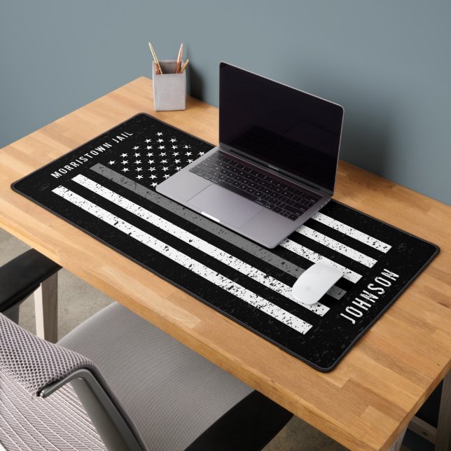 Thin Grey Line Distressed American Flag Correction Desk Mat (Office 2)