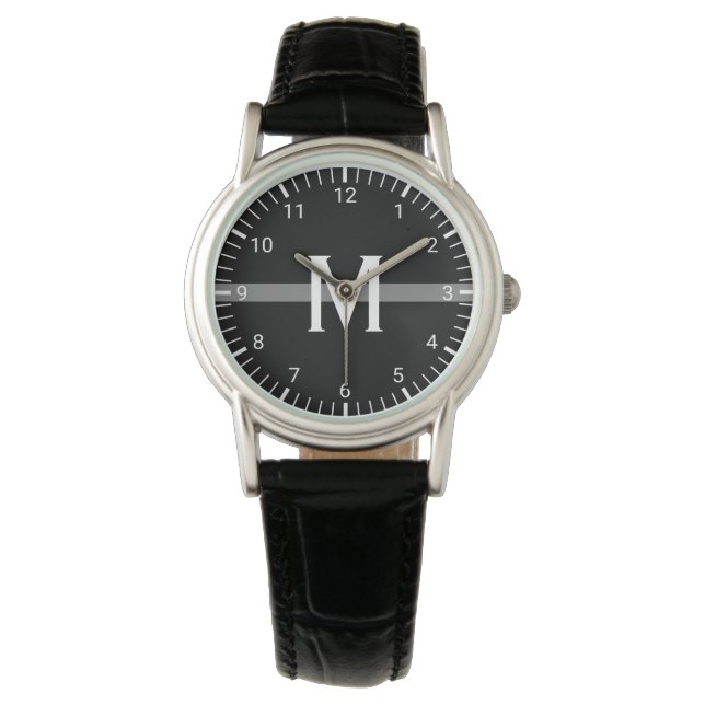 Thin Grey Line Monogrammed Watch (Front)