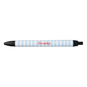Thin Light Blue Stripes Black Ink Pen