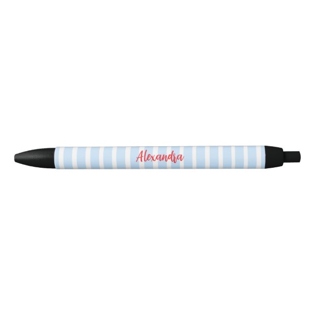 Thin Light Blue Stripes Black Ink Pen (Front)
