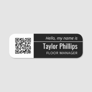 Thin Line Black & White QR Code Name Tag