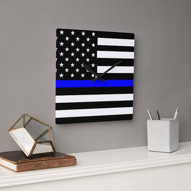 Thin Line Blue Flag Square Wall Clock (Office)