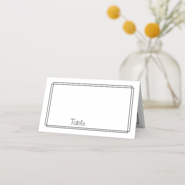 Thin Line Border Black White Place Card (Front)