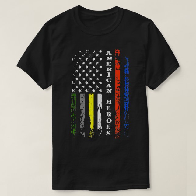 Thin Line First Responder  Patriotic American Flag T-Shirt (Design Front)