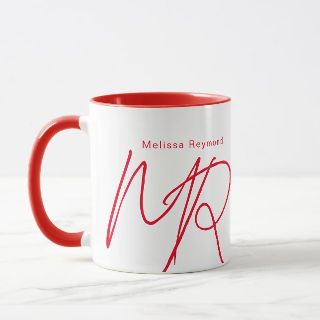 Thin Lines Script Red Monogram Mug (Left)