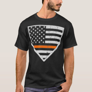 Thin Orange Line US Flag Baseball Home Plate T-Shirt