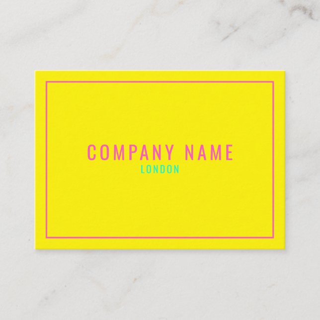 Thin pink neon border, yellow business card (Front)