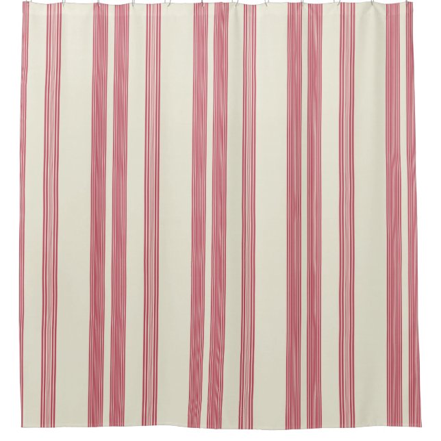 Thin Pink Vertical Stripes Off White Background Shower Curtain (Front)