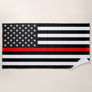 Thin Red Line American Flag Beach Towel