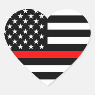 Thin Red Line American Flag Black and White Heart Sticker