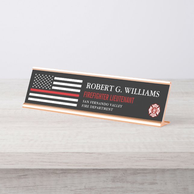 Thin Red Line American Flag Customised Desk Name Plate (Front)