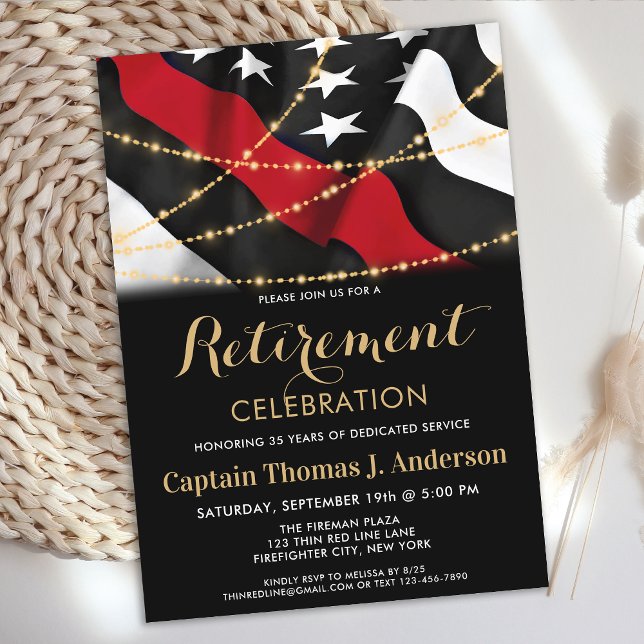 Thin Red Line American Flag Firefighter Retirement Invitation (Creator Uploaded)