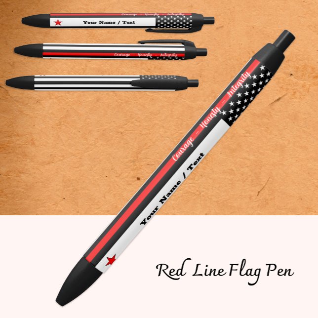Thin Red Line, American Flag, Fireman Personalised Black Ink Pen (Creator Uploaded)