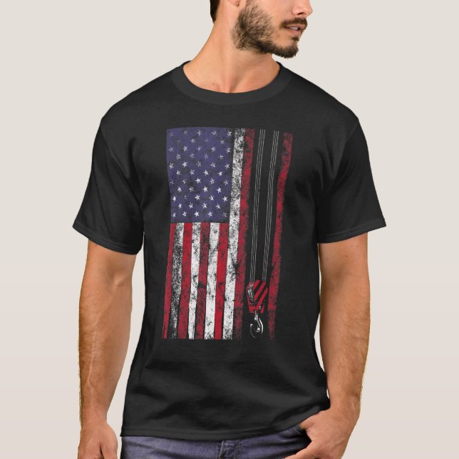 Thin Red Line American Flag Job Patriotic Crane Op T-Shirt (Front)