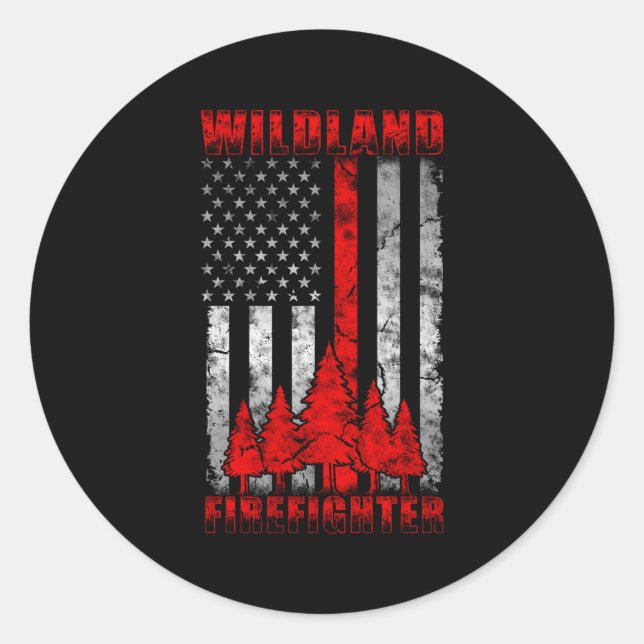 Thin Red Line American Flag Wildland Firefighter Classic Round Sticker (Front)