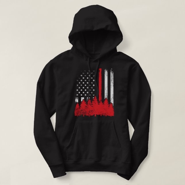 Thin Red Line American Flag Wildland Firefighter H Hoodie (Design Front)