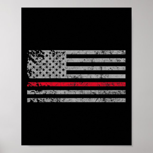 Thin Red Line American Usa Flag Fireman Support Fi Poster (Front)