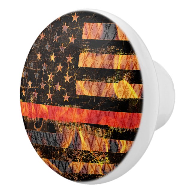 Thin Red Line and Flames Ceramic Knob (Right)