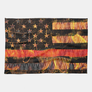 Thin Red Line and Flames Tea Towel