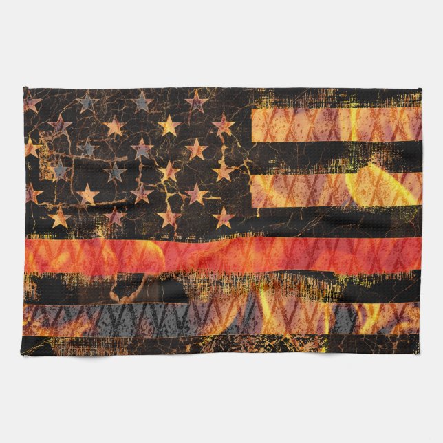 Thin Red Line and Flames Tea Towel (Horizontal)