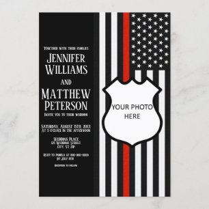 Thin Red Line Badge Photo Insert Invitation