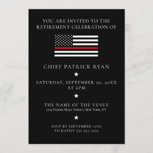 Thin Red Line Black Fireman Flag Retirement Party Invitation