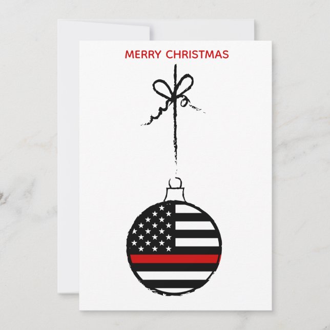 Thin Red Line Christmas Fireman Firefighter Holiday Card (Front)