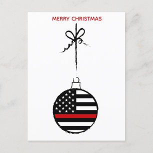 Thin Red Line Christmas Fireman Firefighter Holiday Postcard