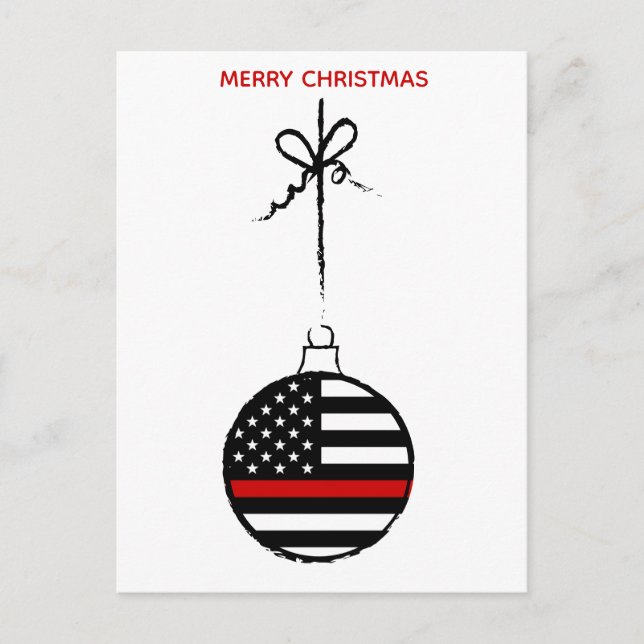 Thin Red Line Christmas Fireman Firefighter Holiday Postcard (Front)