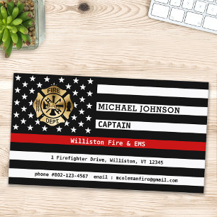 Thin Red Line Custom Fireman Fire Department Logo Business Card