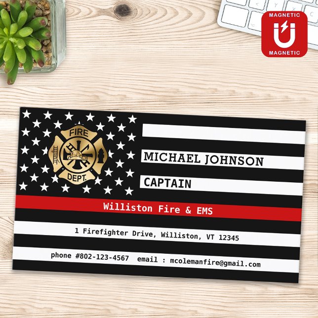 Thin Red Line Custom Fireman Fire Department Logo Magnetic Business Card (Creator Uploaded)