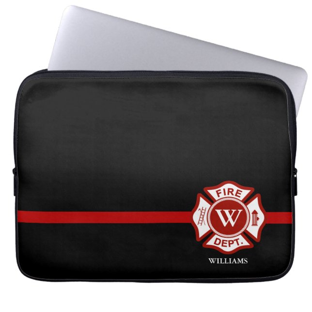 Thin Red Line Custom Monogram Maltese Cross Laptop Sleeve (Front)