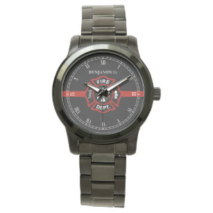 Thin Red Line Custom Name Fire Rescue Serviceman Watch