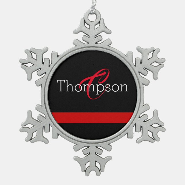 Thin Red Line Custome Monogram Christmas Ornament (Front)