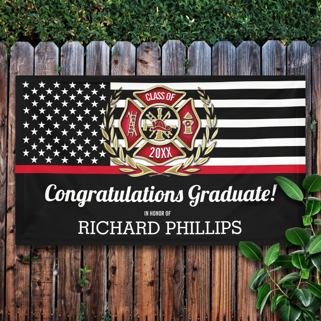 Thin Red Line Fire Academy Graduation Party Banner (Creator Uploaded)