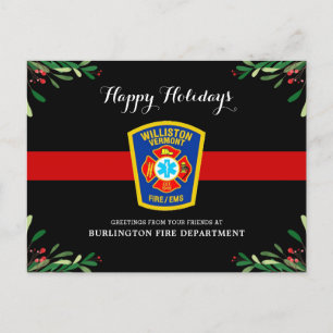Thin Red Line Fire Department Christmas Holiday Postcard