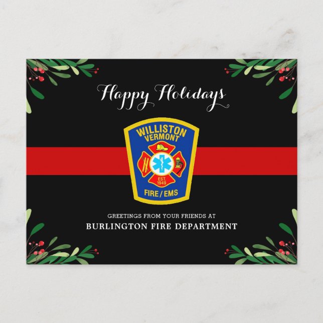 Thin Red Line Fire Department Christmas Holiday Postcard (Front)