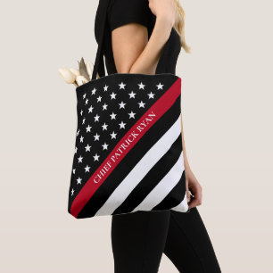 Thin Red Line Firefighter American Flag Monogram Tote Bag