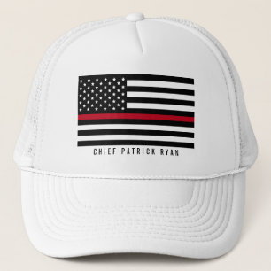 Thin Red Line Firefighter American Flag Monogram Trucker Hat