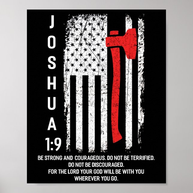 Thin Red Line Firefighter Bible Verse Christian Poster (Front)