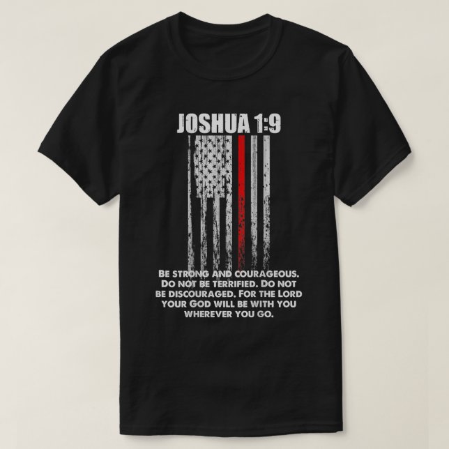 Thin Red Line Firefighter Bible Verse Christian  T-Shirt (Design Front)
