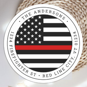 Thin Red Line Firefighter Circle Return Address Classic Round Sticker