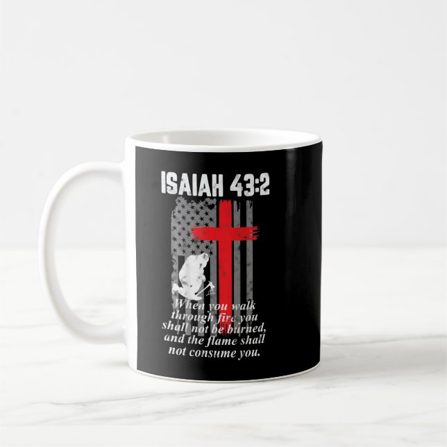 Thin Red Line Firefighter cross Bible Verse Americ Coffee Mug (Left)