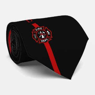 Thin Red Line Firefighter Custom Initials Black Tie