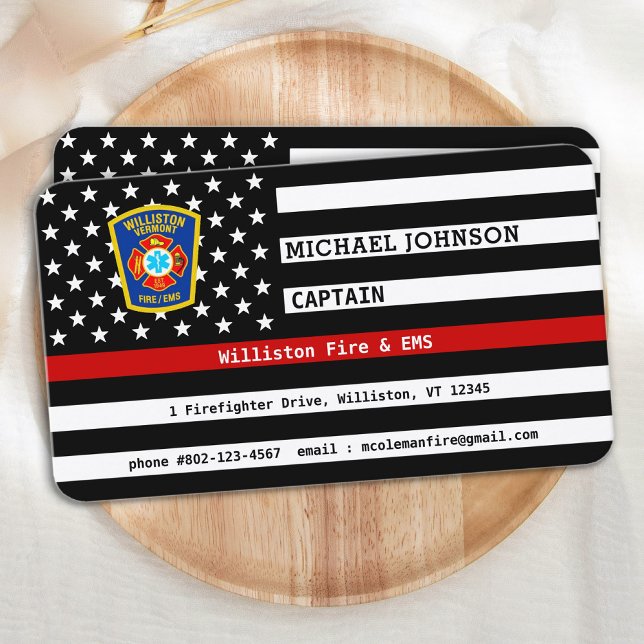 Thin Red Line Firefighter Emblem Fire Department Business Card (Creator Uploaded)