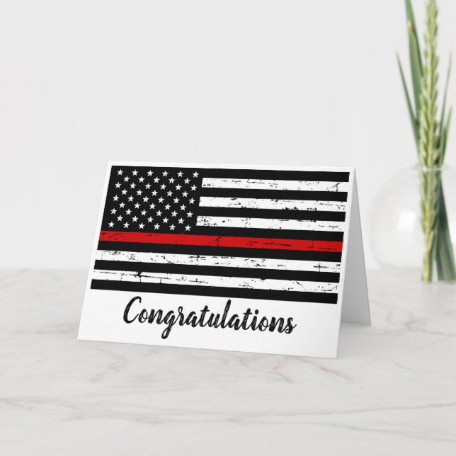 Thin Red Line Firefighter Fire Academy Graduation Card (Front)