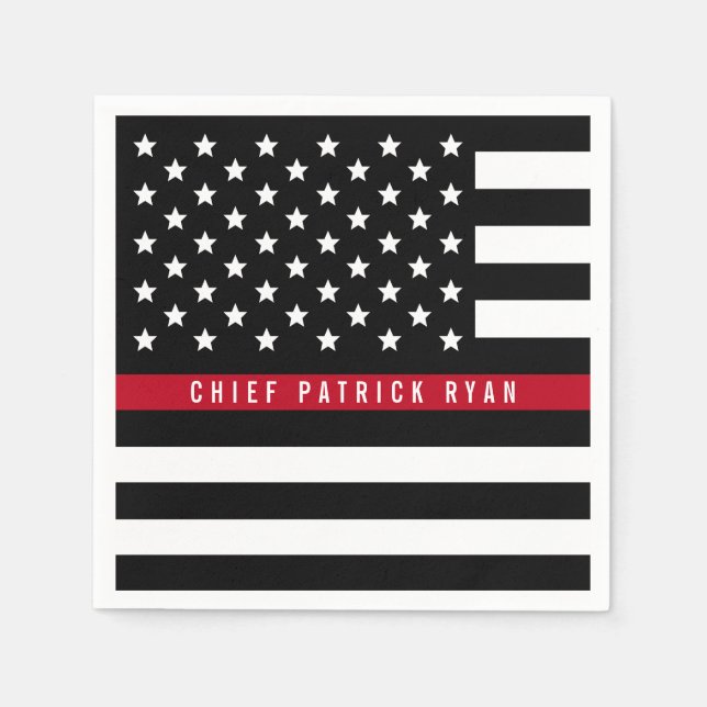 Thin Red Line Firefighter Flag Add Name Napkin (Front)