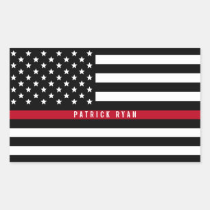 Thin Red Line Firefighter Flag Add Name Rectangular Sticker