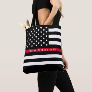 Thin Red Line Firefighter Flag Custom Name Tote Bag